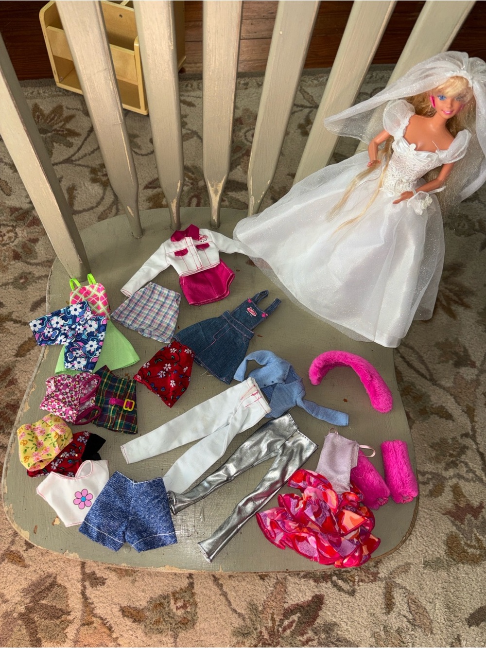 Barbie 80’s White Bridal Gown with Pink Accessories  plus clothes